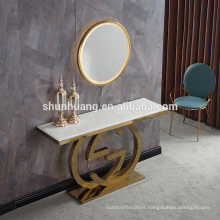 Hot selling stainless steel living room furniture marble table top console table hallway table with mirror